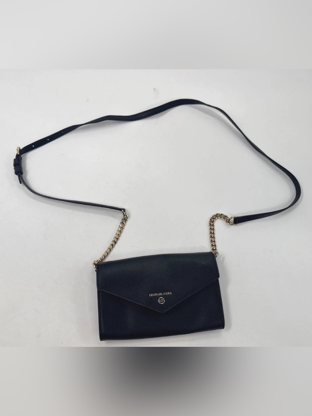 Michael Kors Black Crossbody Bag Leather Chain Strap Envelope Gold Detachable